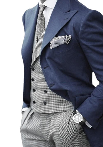 3 Pieces Houndstooth Tweed Wedding Suits for Men Notch Lapel Groomsmen Tuxedos Suits Groom Suits Plus Size