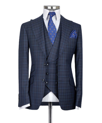 Esmoquin clásico azul marino a cuadros para boda, traje formal para novio, corte entallado, 3 piezas, blazer, chaleco, pantalones, ropa de negocios, traje para fiesta de graduación, traje masculino
