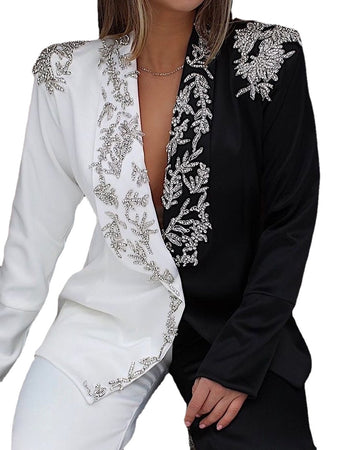 Trajes de pantalón personalizados para mujer, de lujo, con cuentas de cristal, para oficina, formales, para fiesta de graduación, de negocios (chaqueta y pantalón).