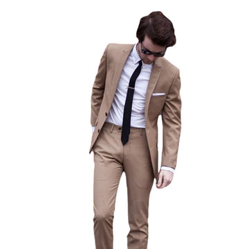Brown 2 Piece Slim Men Business Suit Tailor Made Groom Wedding Tuxedo 2 Piece Prom Wedding Business Men Suit Set