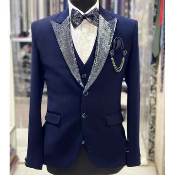 Trajes formales azul real para hombre, 3 piezas, con abalorios, moda de negocios, ropa informal, fiesta, boda, novio, esmoquin, chaqueta, chaleco, pantalones