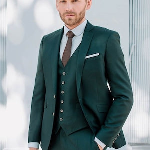 Costume trois pièces vert pour homme | Gilet de costume de mariage pour homme | Smoking de marié | Costume de marié | Tenue de bal | Veste de costume