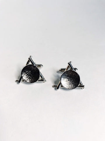 Vintage Silver Triangle Cuff Links 80s Circle Cufflinks Men Shirt Links Geometric Wedding Cufflinks 1980s