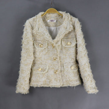 Traje de falda de tweed de lana con bolsillos y botones dorados, hecho a medida para mujer, ideal para bodas de invierno, ceremonias de graduación, ocasiones especiales, discursos y eventos formales.