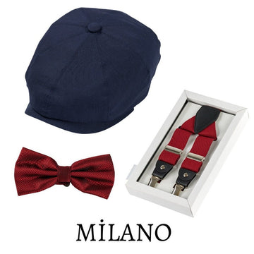 Wedding Set of 3 (Hat ,Suspenders, Bow Tie) Suit Accessories,Newsboy Cap (Groom, Best Man & Groomsman), Wedding , Groom Hat, Groomsmen Gifts