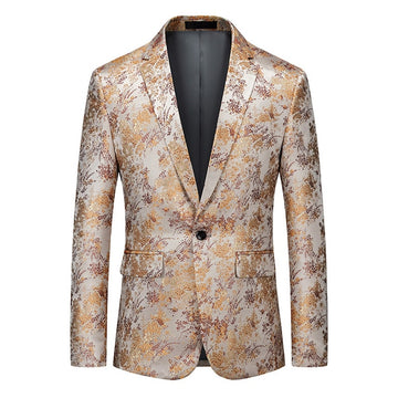 Blazer brodé à la main pour homme, manteau en jacquard floral doré, veste de costume, robe de soirée, costume de scène