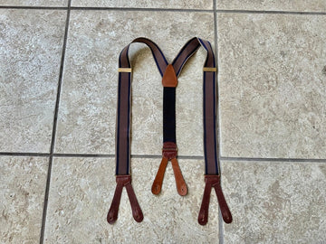 Tirantes vintage de nailon con diseño de espiga y rayas | Tirantes de cuero Ivy League Trad