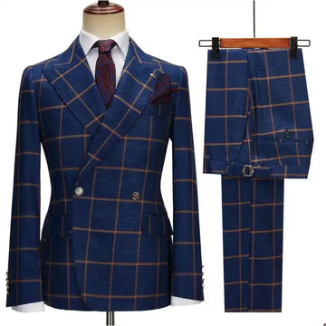 Elegante traje a cuadros de dos piezas para hombre, ideal para bodas, eventos empresariales y ocasiones formales.