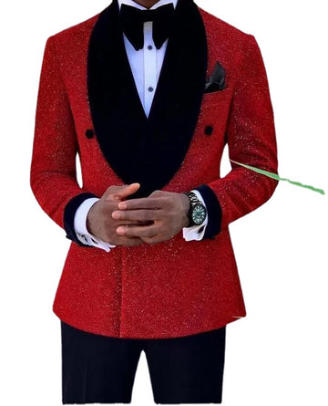 Glitter Red Sequins Men Suits Groom Wear Wedding Blazer Tuxedos Formal Business Prom Pants Coat Jacket 3 Pieces