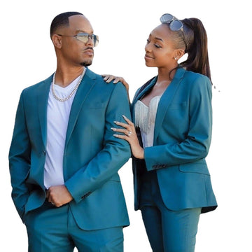 Costume de couple 2 pièces, revers en pointe, un bouton, coupe slim, smoking, bal, marié, blazer