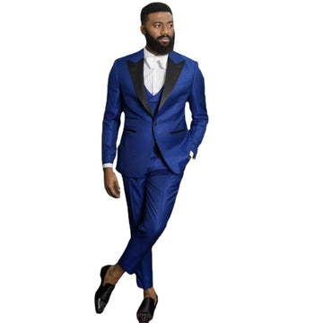 Traje azul para hombre, corte entallado, para boda, negocios, fiesta de graduación, 2 piezas (chaqueta y pantalón)