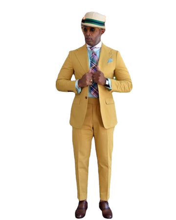 Gold Men Suits Vintage Two Pieces Groom Tuxedo Single Breasted Jacket Pants Formal Business Prom Party Wear