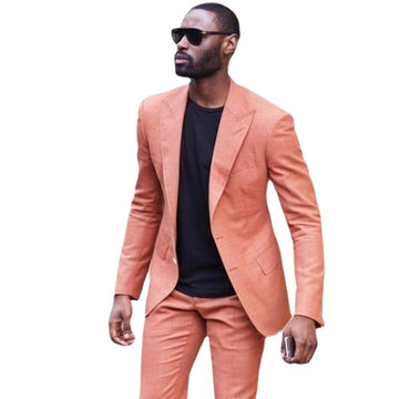 Beach Casual Peaked Lapel Two Buttons Men Suits Custome Homme Peach Wedding Tuxedos Best Man Slim Fit Blazer