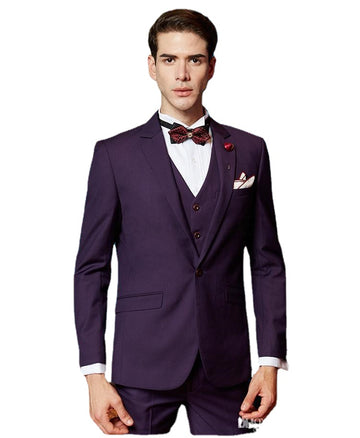 Costume de mariage violet pour homme, smoking, robe de marié, revers cranté, un bouton, blazer, 3 pièces (veste, pantalon, gilet)