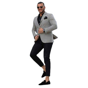 Trajes casuales grises para hombre, trajes de negocios para hombre, blazers, trajes de novio, esmoquin ajustado, trajes de boda, 2 piezas, chaqueta y pantalón