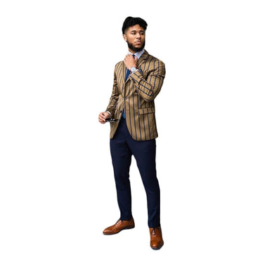 Trajes de 2 piezas a rayas azul marino, trajes de hombre a medida, estilo moderno, informal, con solapa y cuello con muescas, traje de fiesta