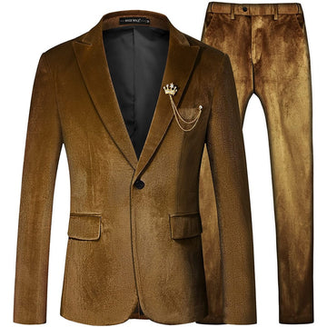 2 Piece Velvet Men's Suit One Button Single Breasted Tuxedo Slim Fit Luxurious Groomsmen For Wedding (Blazer +Pants )