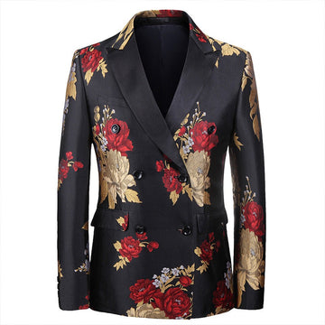 Black Embroidered Printed Floral Blazer