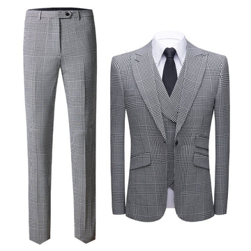 Traje de negocios personalizado a cuadros blancos y grises