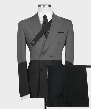 Costume 2 pièces croisé pour homme, couleur unie, veste et pantalon, smoking de mariage, marié, bal de promo