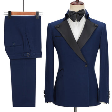 Men's Black Lapel Solid Color Suit 2 Piece