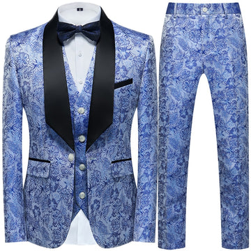Conjunto de 3 piezas de trajes casuales de negocios para hombre, estilo boutique, para boda, con estampado floral, para vestir, blazer, chaqueta, pantalón, chaleco y abrigo.