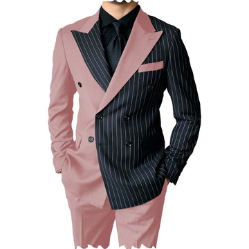 Casual Suit Two Piece Splice Contrast Men's Suit Business Dress Wedding Ceremony Suit Men Suits