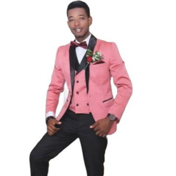 Men's Suit 3 Pieces Casual Slim Fit Pink Notch Lapel Vest Best Man Tuxedos For Wedding Party Suits(Blazer+vest+Pants)