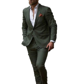 Traje informal de 2 piezas (chaqueta + pantalón) verde oscuro para hombre, esmoquin de novio ajustado, traje personalizado para boda