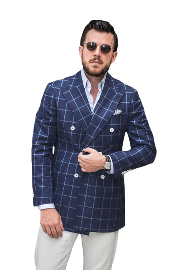 Traje de hombre a cuadros, traje de hombre con cristales, traje de hombre a cuadros a medida, traje de hombre de boda cruzado.