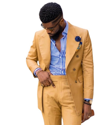 Yellow Wide Peak Lapel Costume Homme Men Suits Groom Wear Tuxedos Wedding Terno Slim Fit 2 Pieces Blazer(Jacket+Pants)