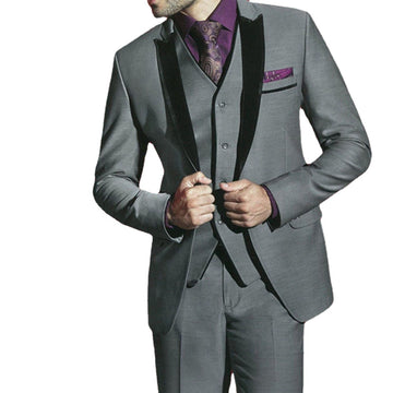 Gray Notched Lapel Blazer Trousers Wedding Suit Prom Bridegroom Custom Made Suits (Jacket+Pants+Vest)