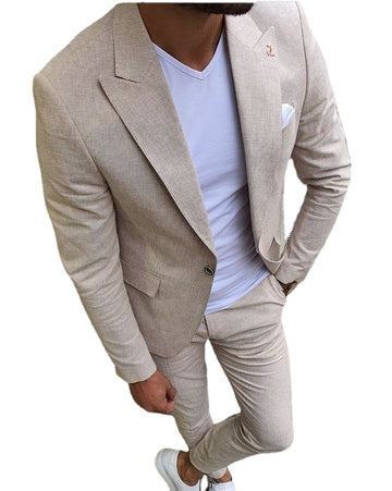 Costume Homme Beige Hommes Costumes Un Bouton Décontracté Smoking Costumes Mariage Marié Blazer Trajes 2 Pièces