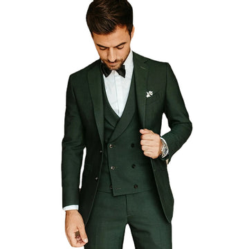 Costume de marié vert armée, coupe slim, ensemble veste décontractée 3 pièces (blazer, gilet et pantalon), costume homme