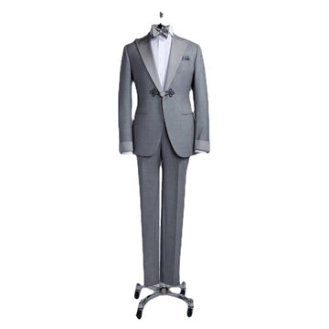 Custom Made Slim Fit Formal Grey Suits 2 Pieces Groom Tuexdos Wedding Prom Party Evening Blazer Sets