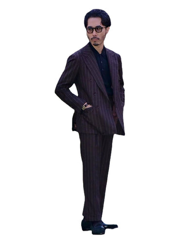 New Men Suit Tailor-Made 2 Pieces Blazer Pants Double Breasted Stripes Loose Business Wedding Groom Work Plus Size Tailored