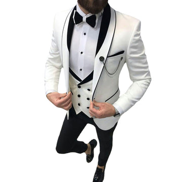 Costume 3 pièces pour homme, coupe slim, décontracté, col châle (blazer, gilet, pantalon)