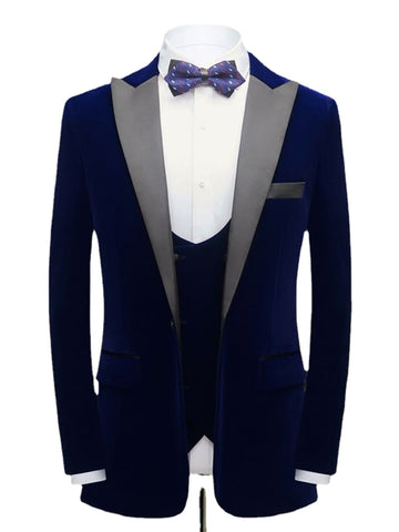 Blazer Sets Suits For Men Royal Blue Luxury Men's Velvet Jacket Tuxedo Man Full Social Sets Modern Homme Coat Oufits 3Pc