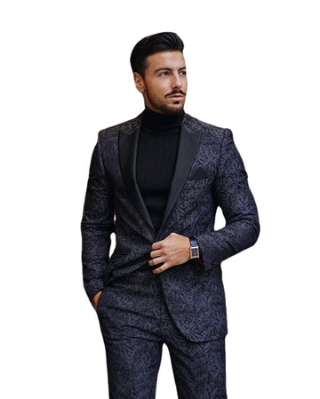 Men Suits Printing 2 Piece (Coat+pants) Peaked Lapel Costume Homme Formal Men Suit Custom Made