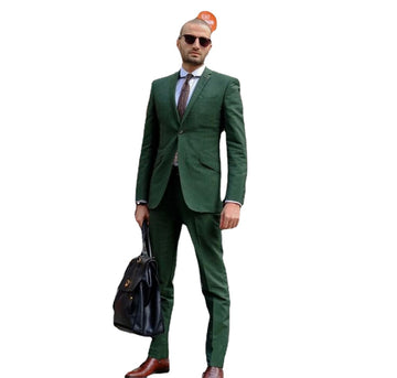 Esmoquin verde ajustado para hombre, chaqueta de un botón, traje de negocios a medida, dos piezas para fiesta (chaqueta + pantalón)