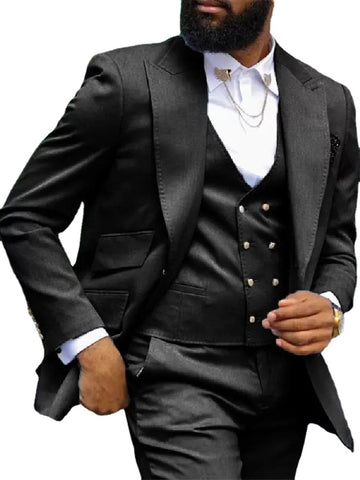 Traje de negocios negro para hombre, a medida, 3 piezas, blazer, chaleco, pantalón, un botón, para boda, novio, informal, para graduación.