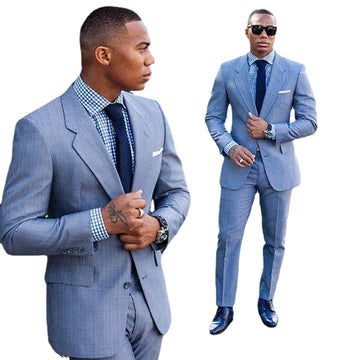 Blazers de traje para hombre, azul, para negocios, bodas, graduación, elegante, informal, ajustado, esmoquin formal, 2 piezas