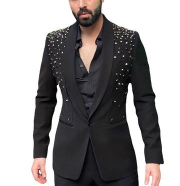 Costume homme sur mesure 2 pièces blazer pantalon un bouton diamants perles transparent revers affaires mariage grande taille sur mesure