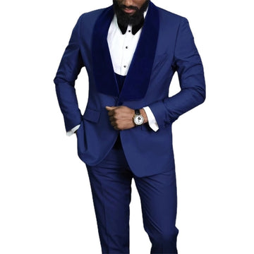 Trajes de negocios azul marino para hombre, hechos a medida, 3 piezas, chaqueta de terciopelo con solapa, chaleco y pantalones, blazer a medida, esmoquin de boda, trajes para hombre