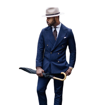 Groom Wear Slim Navy Blue Striped Suits Wedding Dress Prom Dress Business Suits Party Suits 2 Piece(Jacket+Pants)