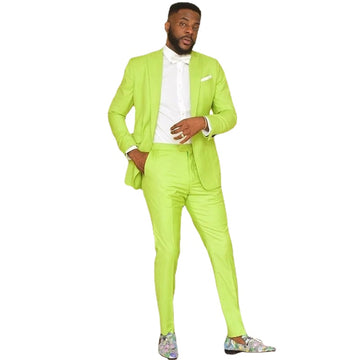 Summer Beach Bright Green Peak Lapel Men Suits Wedding Slim Fit Groom Tuxedo Terno Prom Blazer 2 Pc Jacket Pant