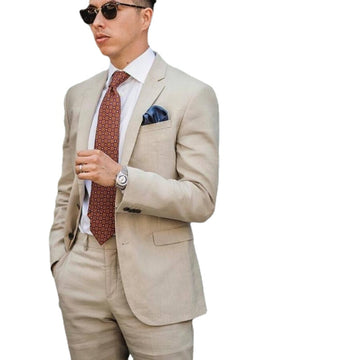 Casual Khaki Man Suits Wedding Party Dinner Wear Slim Fit Outfit Terno Blazer Formal Prom Suits 2 Pcs (Jacket +Pants)