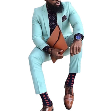 Casual Mint Green Slim Fit Men Suits Wedding Tuxedos Groom Wear Party Prom Best Men Blazer Sets 2 Pcs(Jacket+Pants)