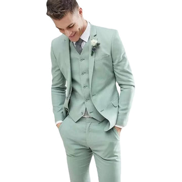 Light Green Men Suits Wedding Tuxedos Notched Lapel Slim Fit Blazer Jacket+Pant+Vest