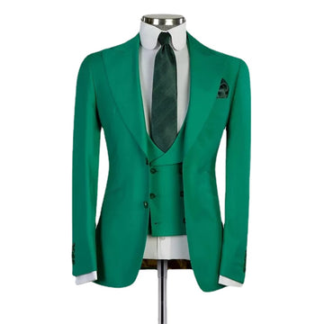Green Suits for Men 3 Piece Peaked Lapel Wedding Groom Prom Blazer Sets Tuxedos Costume Homme